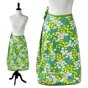 Vintage 70s Handmade Groovy Floral Reversible Wrap Skirt XS Small Flower Child